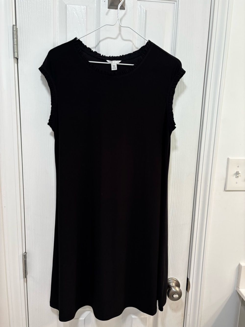 Cato Black Sleeveless Ruffle-Trim Shift Mini Dress